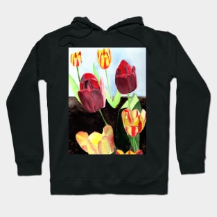 Tulips Fine Art Watercolor Painting Hoodie